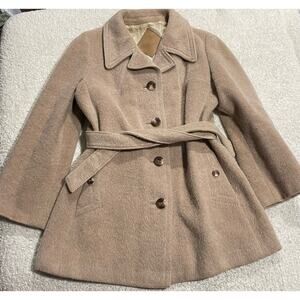 VTG Lebek Women's Size M Llama Wool Belted Pea Coat Jacket Tan Made in Austria *